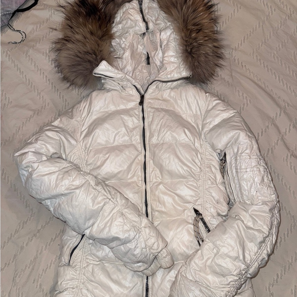 Jet set down feather jacket with real fur ivory
